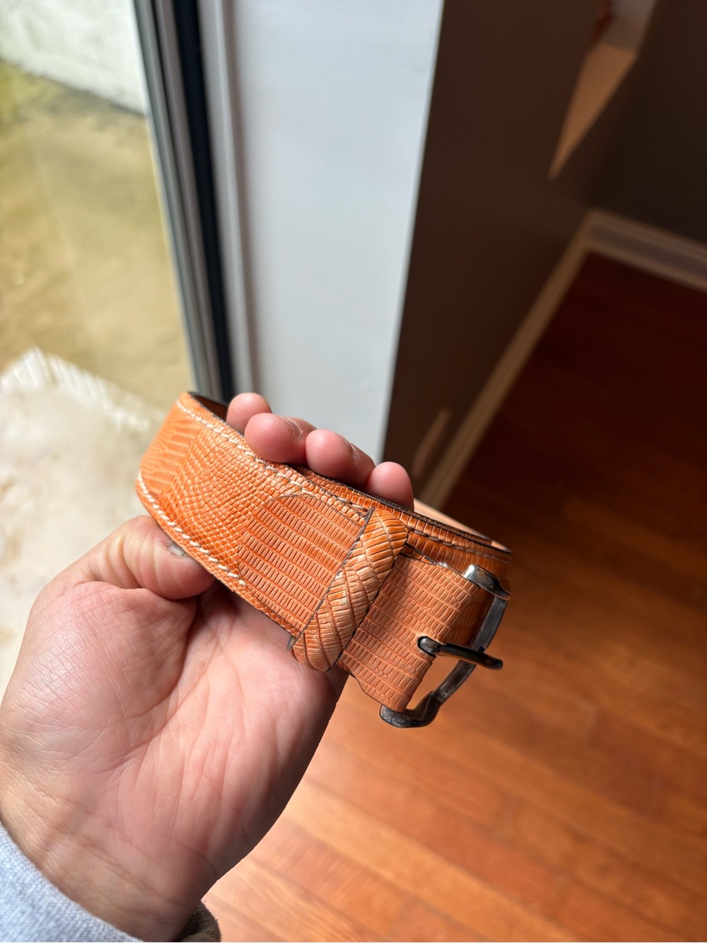 VINTAGE SUAREZ MADE IN ITALY ORANGE CROCODILE SKIN LEATHER BELT MENS